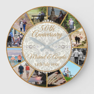 Gold 50th Wedding Anniversary Personalised Photo Large Clock