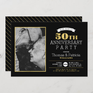 Gold 50th Wedding Anniversary Photo Invitation