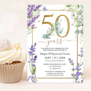 Gold 50th Wedding Anniversary Purple Lavender Invitation