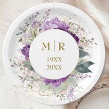 Gold 50th Wedding Anniversary Purple Peony Floral