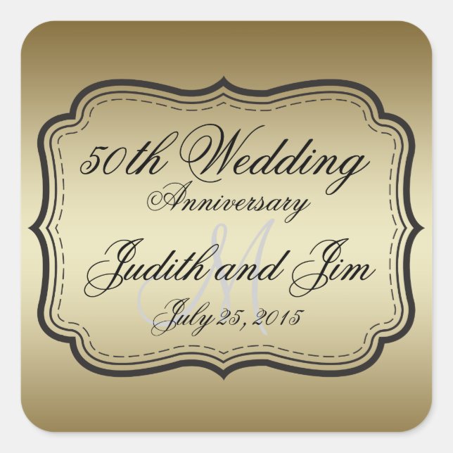 Gold 50th Wedding Anniversary Square Sticker (Front)
