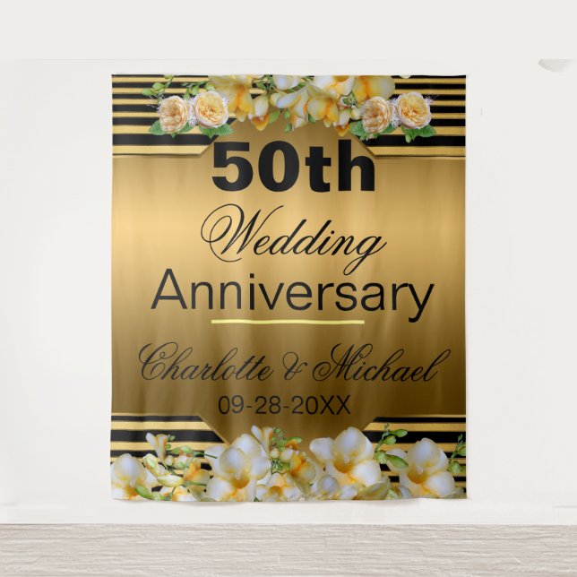 Gold 50th Wedding Anniversary  Tapestry (Front)