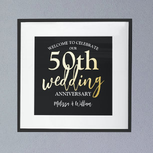 Gold 50th Wedding Anniversary Welcome Sign