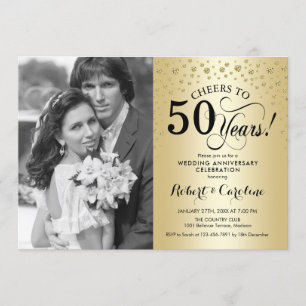 Gold 50th Wedding Anniversary with Photo Invitation