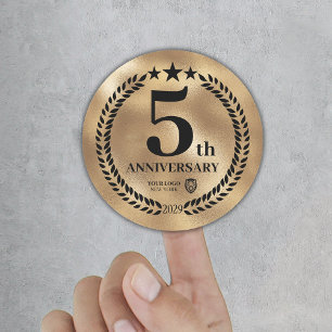 Gold 5th Anniversary Business Logo Commemorative Classic Round Sticker