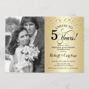Gold 5th Wedding Anniversary with Photo Invitation
