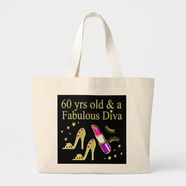 GOLD 60 YRS OLD & A FABULOUS DIVA LARGE TOTE BAG (Front)