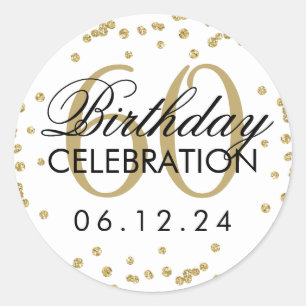 Gold 60th Birthday Faux Glitter Confetti Classic Round Sticker