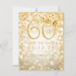Gold 60th Birthday Glam Lights Save The Date