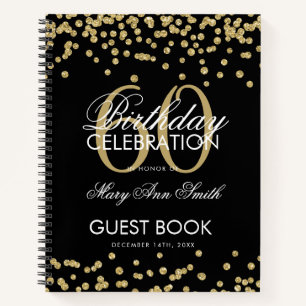 Gold 60th Birthday Guestbook Confetti Black Notebook