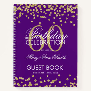 Gold 60th Birthday Guestbook Confetti Purple Notebook