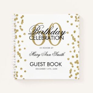 Gold 60th Birthday Guestbook Confetti White Notebook