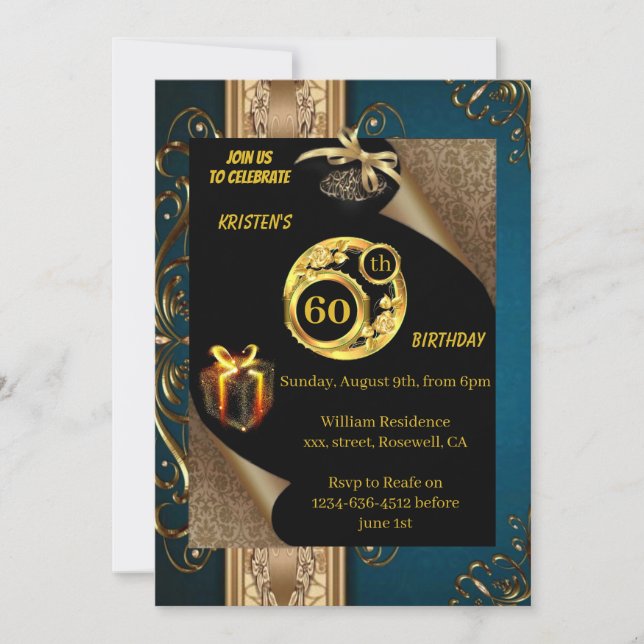 Gold 60th Birthday Invitation (Front)