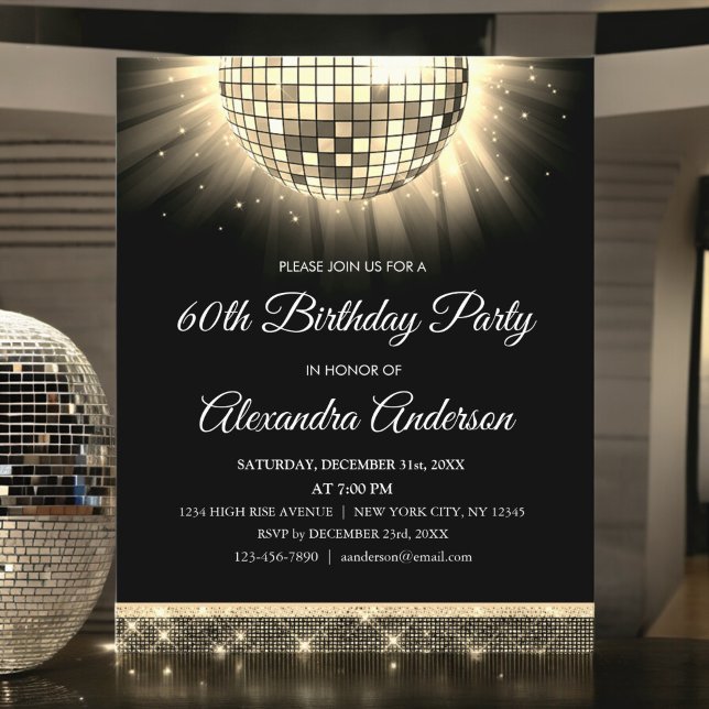 Gold 60th Birthday Party Disco Ball Invitation (Creator Uploaded)