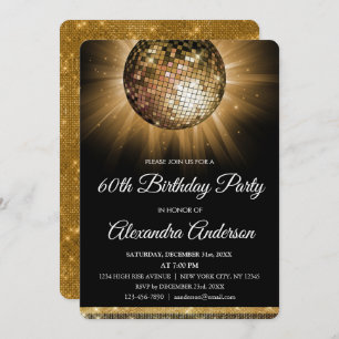 Gold 60th Birthday Party Gold Disco Ball Invitation