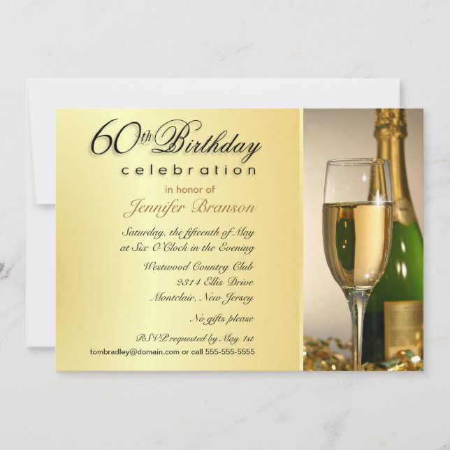 Gold 60th Birthday Party Invitations with Monogram (Front)