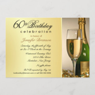 Gold 60th Birthday Party Invitations with Monogram