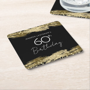 Gold 60th Birthday Party Square Paper Coaster