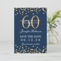 Gold 60th Birthday Save the Date Confetti Navy Blu