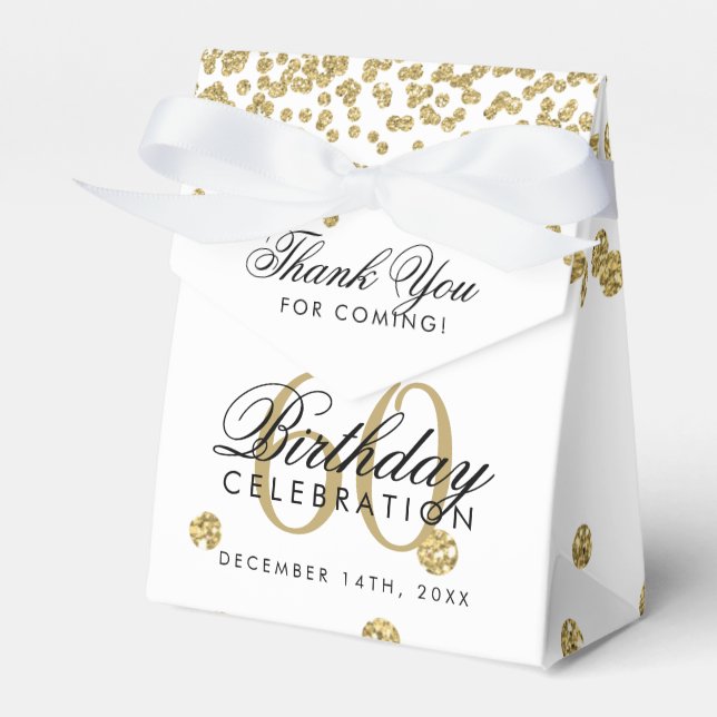 Gold 60th Birthday Thank You Confetti White Favour Box (Front Side)