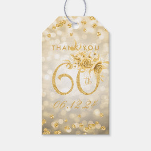 Gold 60th Birthday Thank You Glam Lights  Gift Tags