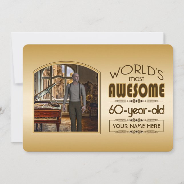 Gold 60th Birthday World’s Best Custom Photo Frame Invitation (Front)