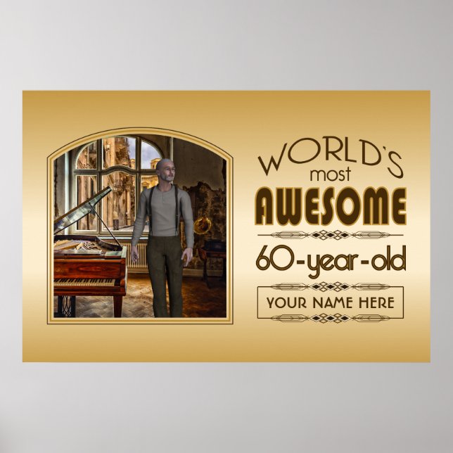 Gold 60th Birthday World’s Best Custom Photo Frame Poster (Front)