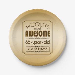 Gold 65th Birthday Celebration World Best Fabulous Paper Plate