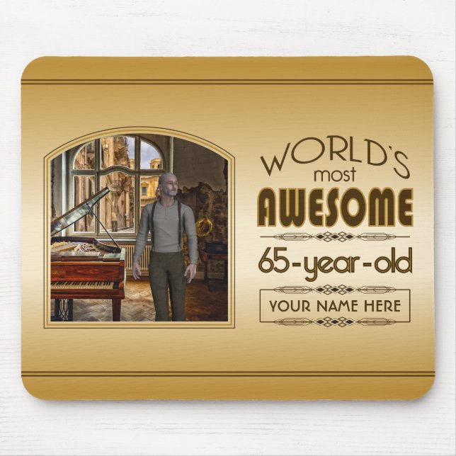 Gold 65th Birthday World’s Best Custom Photo Frame Mouse Pad (Front)
