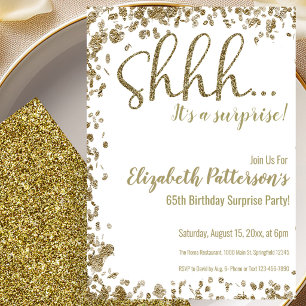 Gold 65th Surprise Birthday Party Invitation