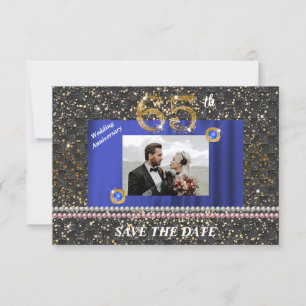 Gold 65th Wedding Anniversary Black Woven & Pearls Invitation