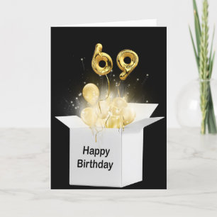 Gold 69th Birthday Balloons In White Box   Card