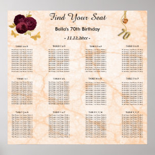 Gold 70 & Floral Design Alphabetical Seating Chart