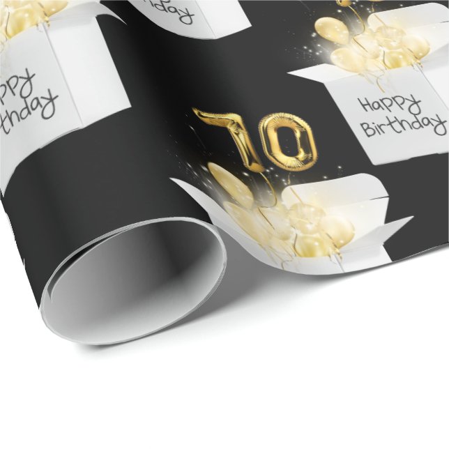 Gold 70th Birthday Balloons in White Box  Wrapping Paper (Roll Corner)