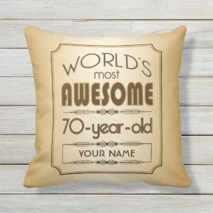 Gold 70th Birthday Celebration World Best Fabulous Outdoor Cushion