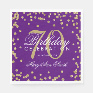 Gold 70th Birthday Glitter Confetti Purple Napkin