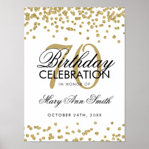 Gold 70th Birthday Glitter Confetti White Poster