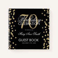Gold 70th Birthday Guestbook Confetti Black