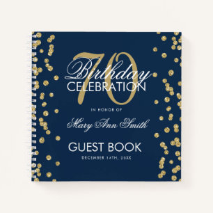 Gold 70th Birthday Guestbook Confetti Navy Blue Notebook