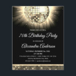 Gold 70th Birthday Party 70's Disco Ball Flyer<br><div class="desc">Celebrate in glitzy style with our Gold 70th Birthday Party 70's Disco Ball Invitation! This dazzling invitation sets the stage for a retro-themed bash that's sure to be unforgettable. In a radiant shade of gold, this invitation exudes sophistication and fun. The disco ball graphic takes you back to the disco...</div>