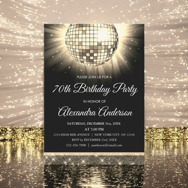 Gold 70th Birthday Party 70's Disco Ball Invitation (Creator Uploaded)