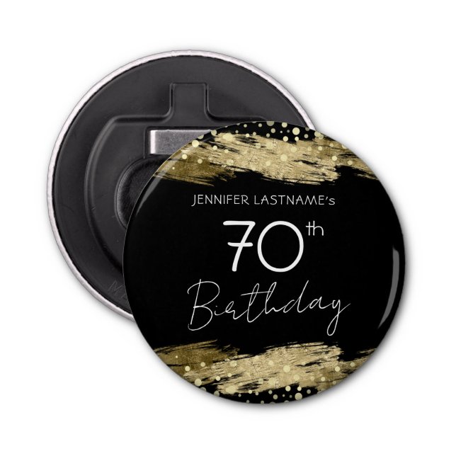 Gold 70th Birthday Party Bottle Opener (Front)