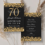 Gold 70th Birthday Save the Date w/ Details Invitation<br><div class="desc">Elegant "70th Birthday Party" design with Gold String Lights and custom name and details text. Easy to use and easy to personalise. Order Today!</div>