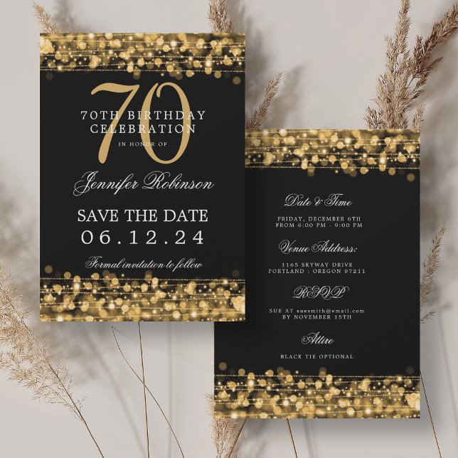 Gold 70th Birthday Save the Date w/ Details Invitation (Gold 70th Birthday Save the Date w/ Details Invitation)