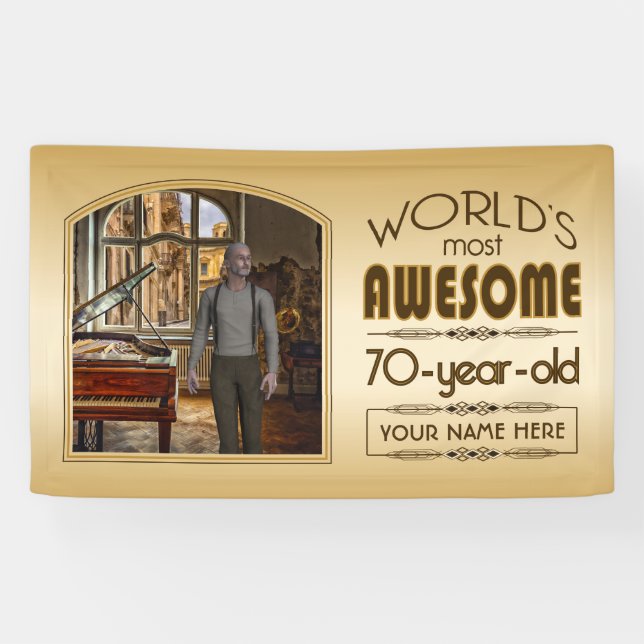 Gold 70th Birthday World’s Best Custom Photo Frame Banner (Horizontal)