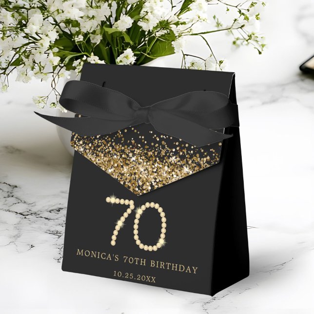 Gold 70th Diamonds Birthday Party Favour Box (Gold Diamonds 70th Birthday Party Gift Boxes)
