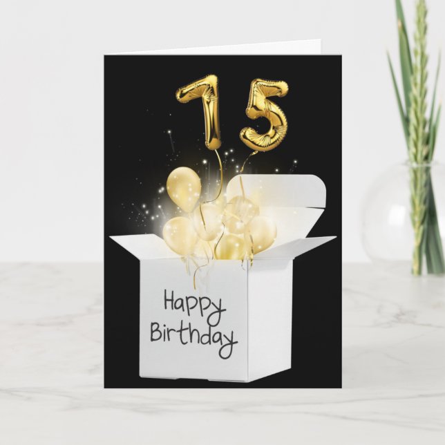 Gold 75th Birthday Balloons In White Box  Card (Front)