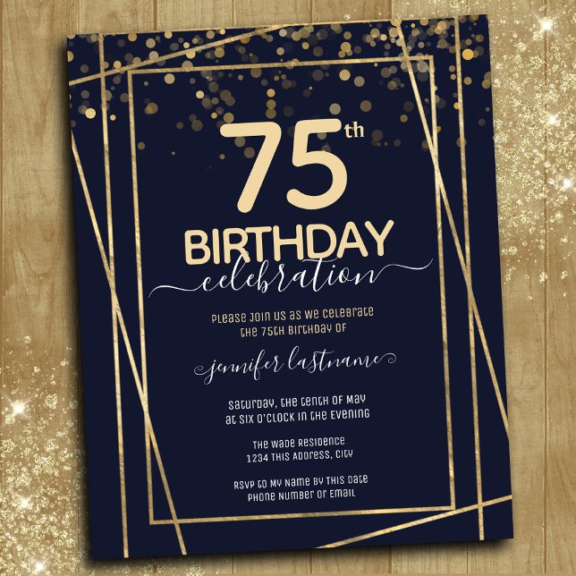 Gold 75th Birthday Party Budget Invitation (Creator Uploaded)