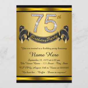 Gold 75th Birthday Party Invitation