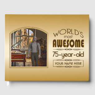 Gold 75th Birthday World’s Best Custom Photo Frame Guest Book